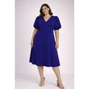 NWT DKNY Royal Blue Midi Dress 14W Puff Sleeve Wedding Guest